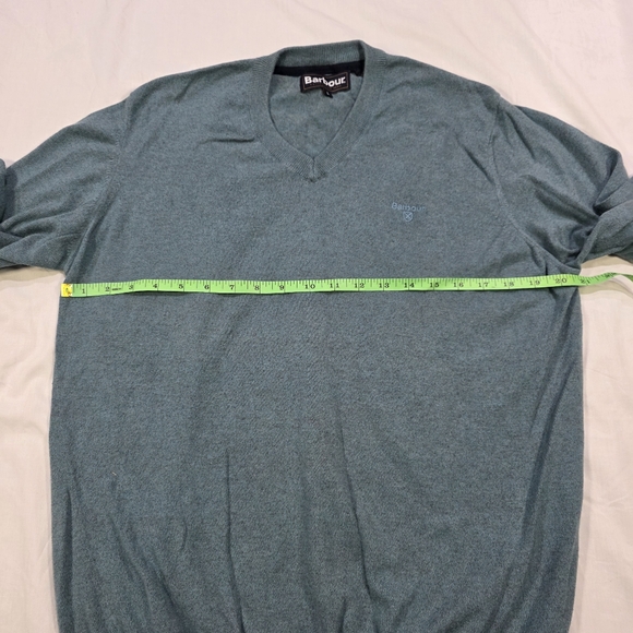 Barbour Cotton Cashmere Blend Teal V Neck Pullover Academia Preppy Sweater. L - Picture 7 of 8
